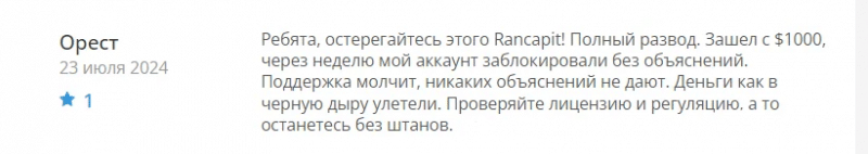 Обзор торговой площадки Rancapit и отзывы клиентов: как вернуть деньги?