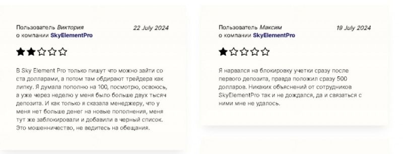 Sky Element Pro: обзор брокера, отзывы пользователей. Как вернуть вложенные деньги?