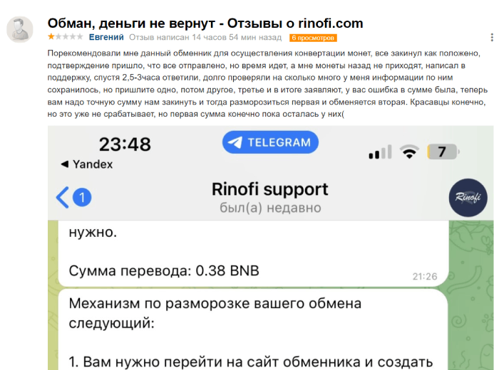 Rinofi (rinofi.com) фальшивый криптообменник!