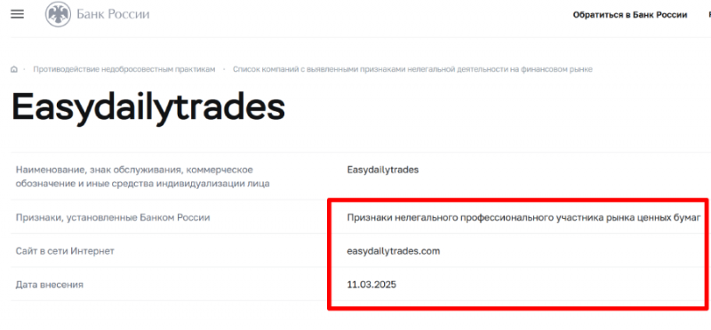 Easydailytrades (easydailytrades.com) лжеброкер! Отзыв Telltrue